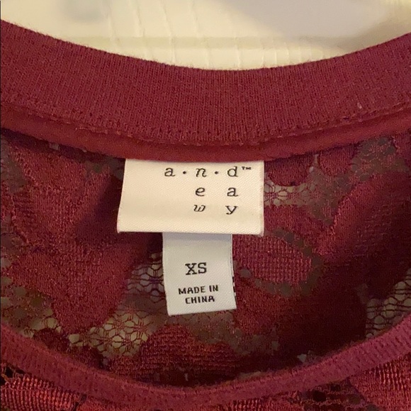 A New Day Maroon Cap Sleeve Lace Mesh Dress Top - Picture 3 of 5